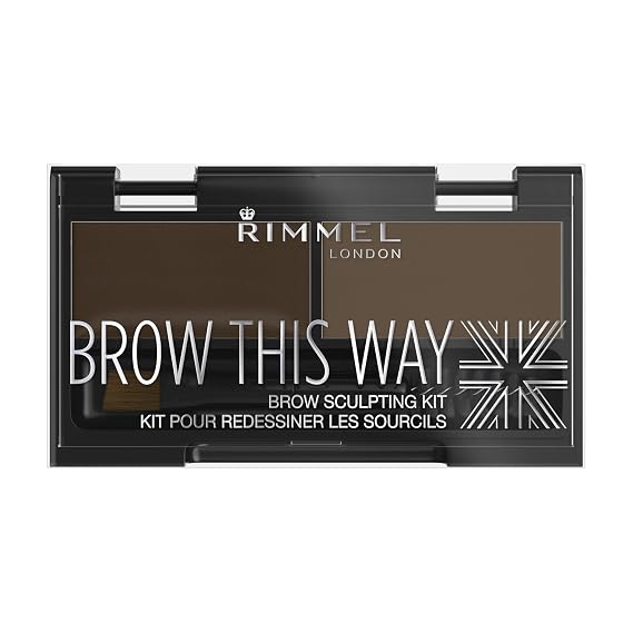 Rimmel Brow This Way Sculpting Kit, Dark Brown, Powder 0.04 oz., Wax 0.03 oz., Brow Sculpting & Styling Kit with Eyebrow Wax & Setting Powder