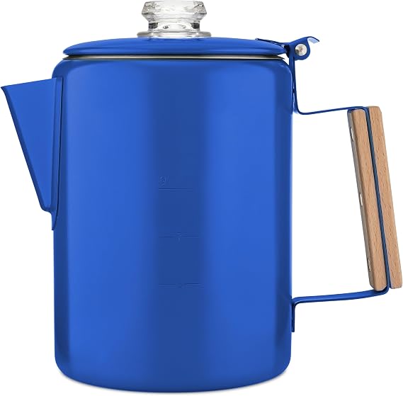 COLETTI Bozeman Blue Percolator Coffee Pot Camping Coffee Makers Campings Favorite Percolator NO Aluminum or Plastic [9 cup, Blue]