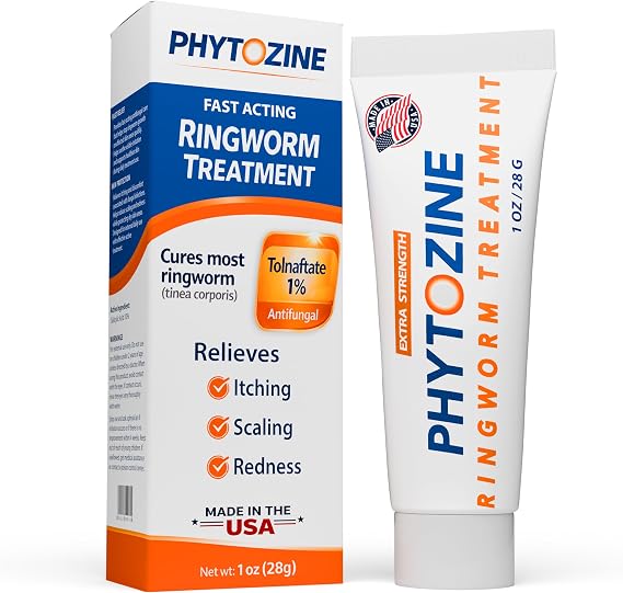 PHYTOZINE Anti Fungal Cream for Skin with 1% Tolnaftate - Ringworm Treatment for Humans - Effective Athletes Foot Treatment Cream - Nourished by 15+ Natural Oils & Botanicals - Made in USA - 1 oz