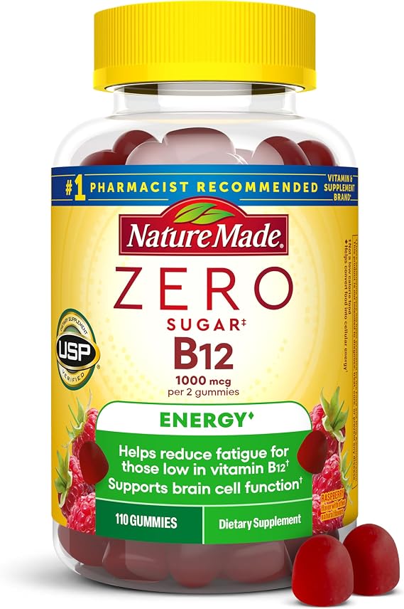 Nature Made Zero Sugar Energy Vitamin B12 Gummies, 110 Sugar Free Gummies