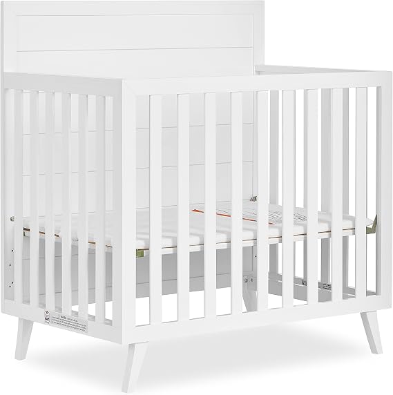 Dream On Me Lexington 4-in-1 Convertible Mini Baby Crib, White, GreenGuard Gold & BSA, Sustainabe Pinewood, Converts to Day & Twin-Size Bed (Rails to Buy) Compact Modern Nursery,1 Mattress Pad