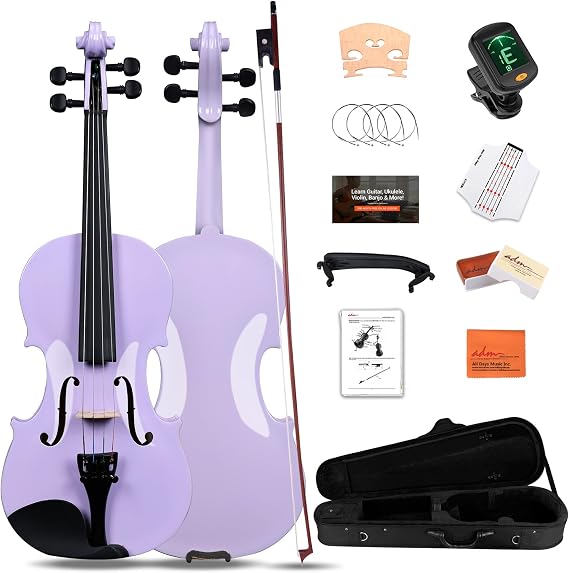 ADM Acoustic Violin for Kids Beginners,1/2 Size Acoustic Violin Fiddle for Teens Students Violin Starter Kit with Hard Case, E-Tuner, Rosin, Shoulder Rest, Bow, Extra Strings, Free Lessons, Purple