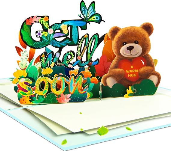 GREETING ART Get Well Soon Card, Get Well Cards Religious, Get Well Soon Card,Sympathy Cards for Men Women,Encouragement Cards,Pop Up Bear Card,3D Speedy Surgery Recovery Card