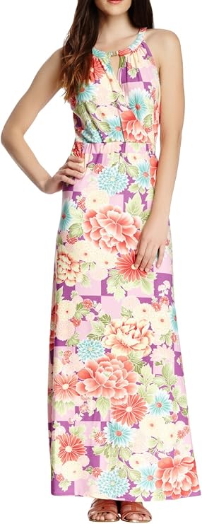 VERTIGO PARIS Women's Floral Print Halter Maxi Dress - Origami Festival - Large