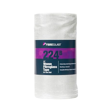 Fibre Glast Fiberglass Cloth Tape, 12in Wide Premium Plain Weave Glass Fiber Mesh Roll with Finished Edges Marine Repair, Reinforcement, Sleeve, Pipe & Tank Winding 10 Oz, 50 Yards, Made in USA