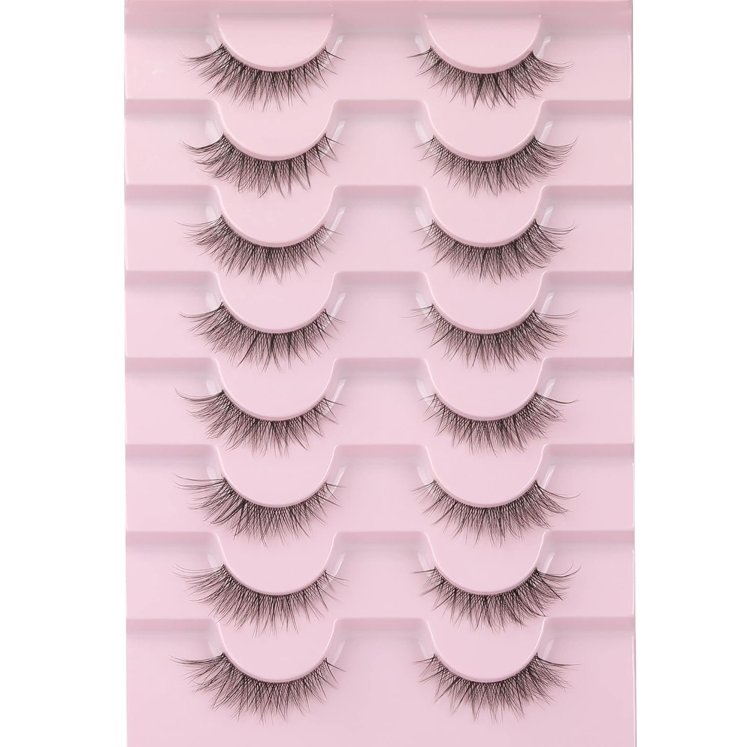 False Eyelashes Wispy Natural C Curl Strip Lashes Transparent Lash Bands Fluffy Cat Eye Lashes 7 Pairs by Yawamica