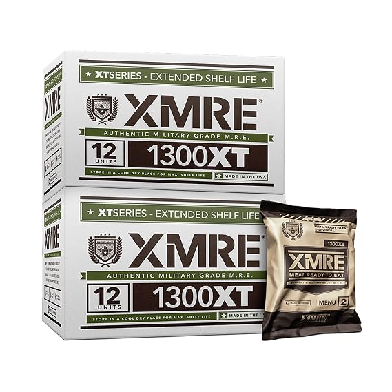 XMRE 1300XT MRE Meals Military 2022 Bulk | Military Grade MREs | For Survival Kits & Hurricane Preparedness Items | Emergency Food Supplies | Military Food Packs w/Flameless Ration Heater | USA Made