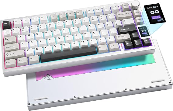 YUNZII AL80 Wireless Aluminum Mechanical Keyboard (Silver, Cocoa Switch) | QMK/VIA, Smart LCD Display and Knob, Hot Swap, Gasket Structure, BT/2.4G/USB-C, RGB Keyboard for Gaming/Win/Mac