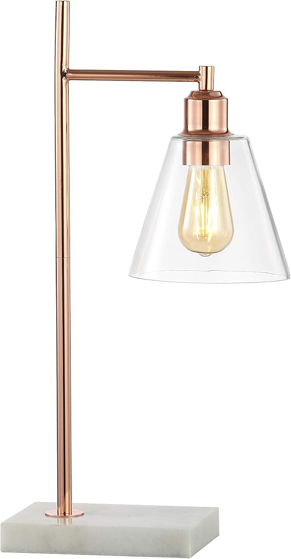 JONATHAN Y Lorena Table Lamp 22.25" Modern Glam Metal and Marble, Copper