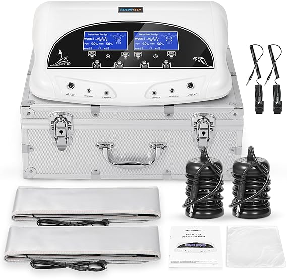 veicomtech Dual Ionic Foot Bath Detox Machine, Professional Ionic Foot Bath Spa Cleanse, Ionic Foot Spa for Home & Salon, Foot Detox Machine with 2 Waist Belts, 2 Arrays, 10 Liners