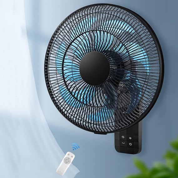 16 Inch Wall Fan Adjustable Tilt, 3 Speeds, 120 Oscillation, Household Wall Mount Fans, with Remote/Timer