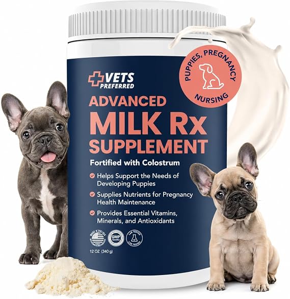 Puppy Milk Replacement Formula - Dog Milk Replacer Powder Supplement for Pregnant, Lactating, Aging Dogs - Enriched with Colostrum - Nutritious Nursing Formula for Puppies - 12 Oz