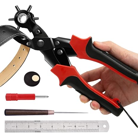 Leather Hole Punch Set, Professional Revolving Punch Plier Kit, Super Heavy Duty Rotary Puncher, Precision Multi Hole Sizes for for Belts, Crafts Holes