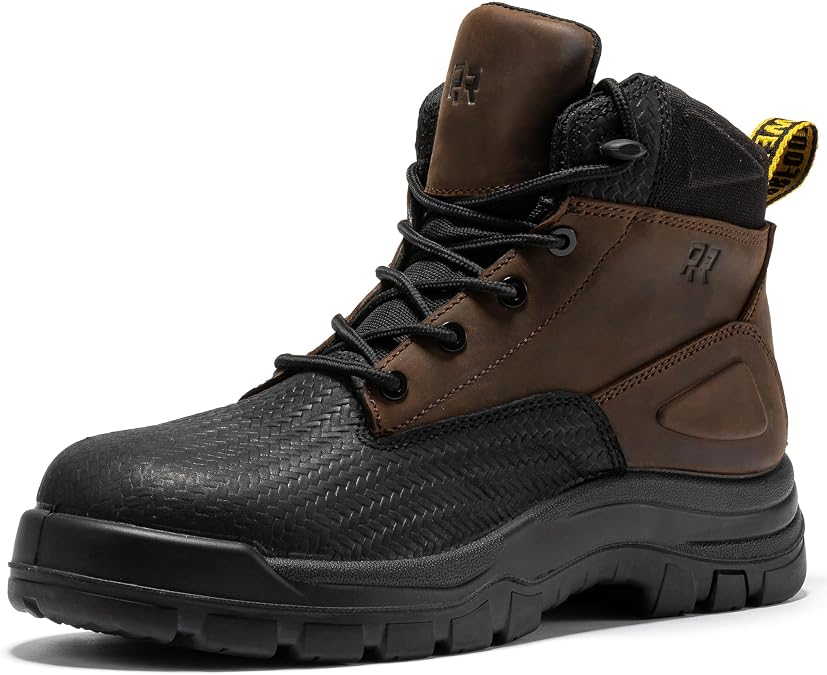 ROCKROOSTER Marfa Composite Toe Mens Work Boots, 6" Waterproof Comp Toe Lightweight Boots, Non-Slip Rubber Safety Boot, Brown Leather Industrial Boot, Anti-Fatigue, ASTM F2413-18 M/I/C EH, CP210
