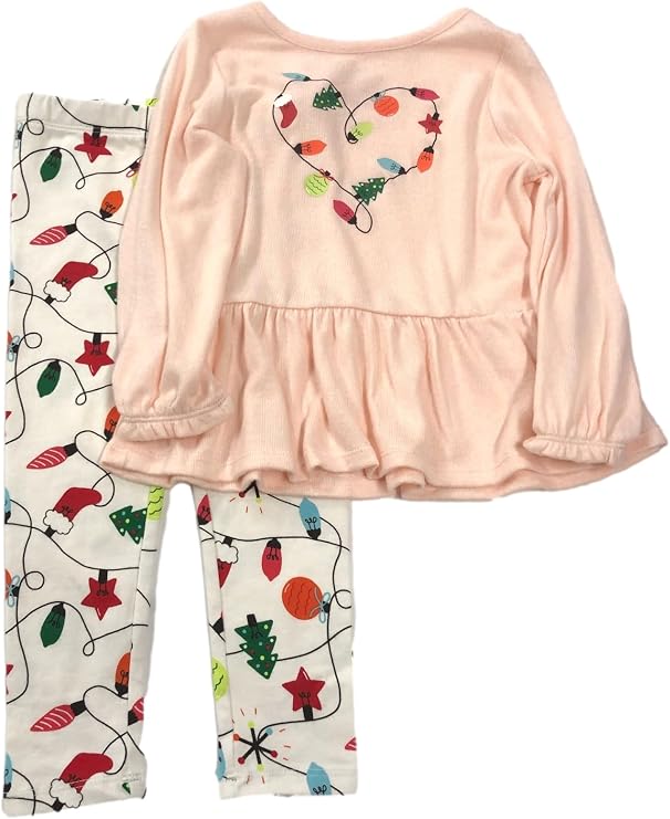 Cat & Jack Infant & Toddler Girls Pink Heart Christmas Holiday Outfit Pants & Top Set