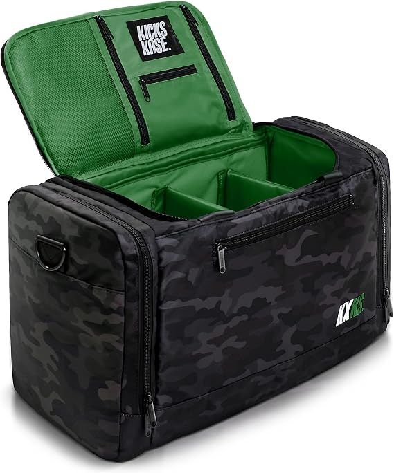KXKS. (Kicks Kase) Camo Premium Sneaker Bag & Travel Duffel Bag - 3 adjustable compartment dividers - For shoes, clothing and gym