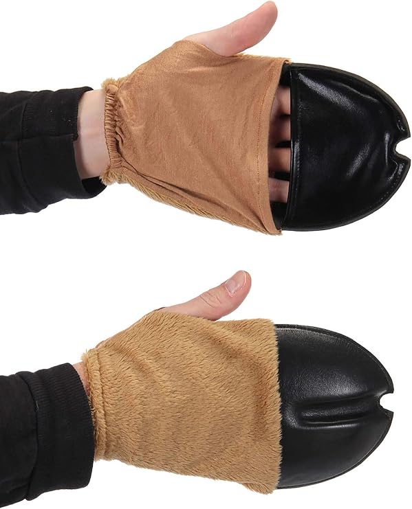 Deer Costume Brown Front Hooves - Polyester and Spandex Hoof Gloves with Mitten Flap