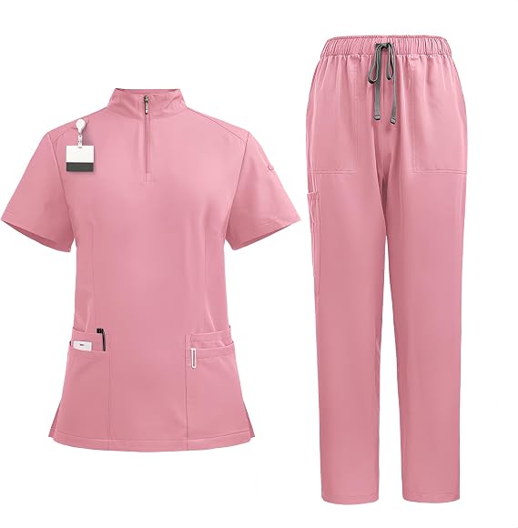 Aylashine Scrubs Medical Uniform, Set-Zipper Collar Top&Straight Pants, Unisex Workwear,for Doctors, Nurses, Beauty Salons