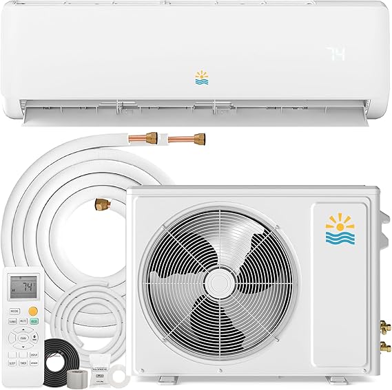9000 BTU Mini Split AC & Heating System, Heat Pump, 19 SEER2, 115V
