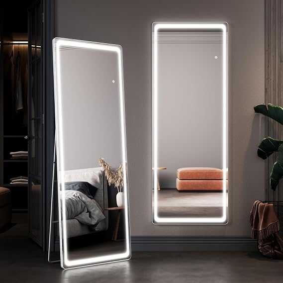 ELEGANT Full Length Mirror with Lights, Large Rectangular Standing Mirror 160×60cm, Dimmable & 3 Color Modes, Touch Screen & Memory Function for Bedroom Bathroom Cloakroom