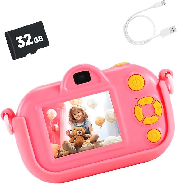 Kids Camera Toy, for Boys Girls Age 3-8, 1080P Digital Camera with Stickers, Soft Case, 32GB SD Card