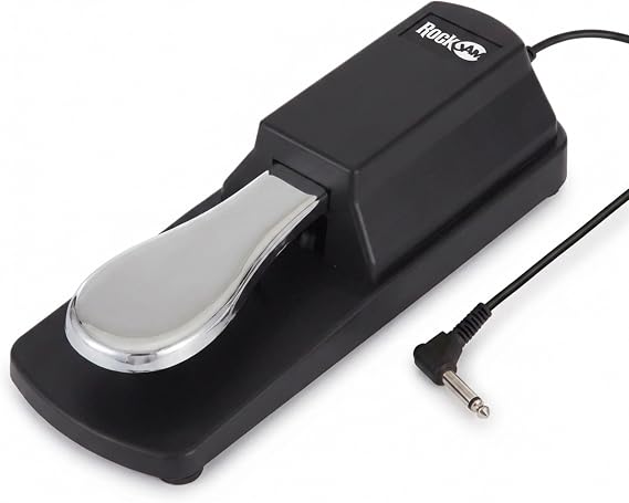 RockJam 6.35mm Sustain Pedal for Electronic Keyboards and Digital Pianos with Polarity Switch, Anti-Slip Rubber Bottom and 5.9 ft. Cable