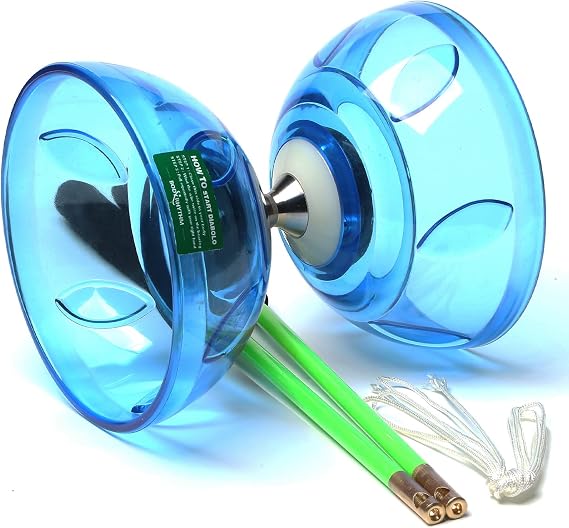 BodyRhythm Five Bearings Chinese Diabolo Yoyo Set with Fiberglass Sticks, Adjustable Strings for All Ages - Best for Fitness and Tricks (Blue)