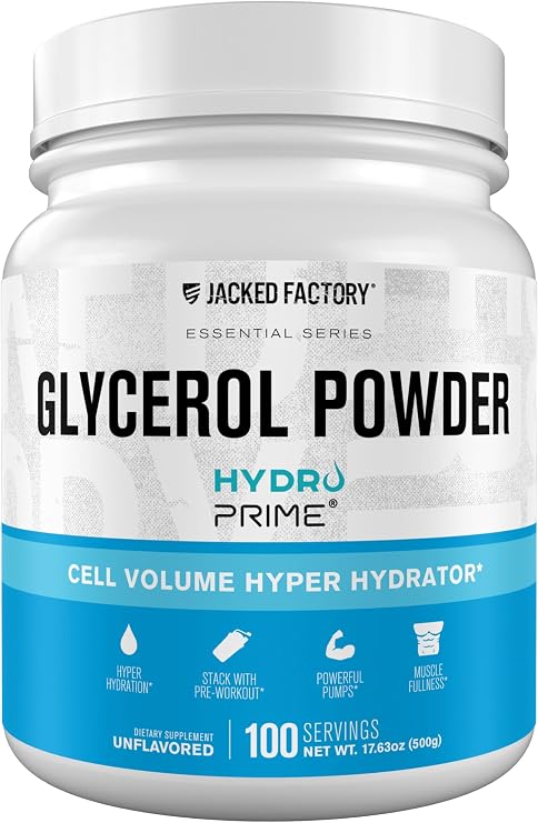Jacked Factory Glycerol Pump Powder - Cell Volume Hyper Hydrator with HydroPrime Glycerol Powder to Enhance Pumps, Hydration, Muscle Fullness, Endurance, Performance - 100 Servings, Unflavored