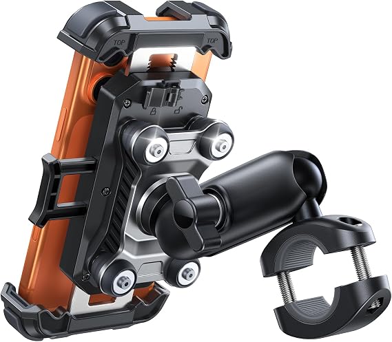 JOYROOM Motorcycle Phone Mount Holder - [Dual Vibration Dampener]100mph Anti-Shock Phone Holder for Motorcycle [Metal Extension Handlebar Clamp] Bicycle Bike Phone Holder Mount for 4.7-7" Cell Phones