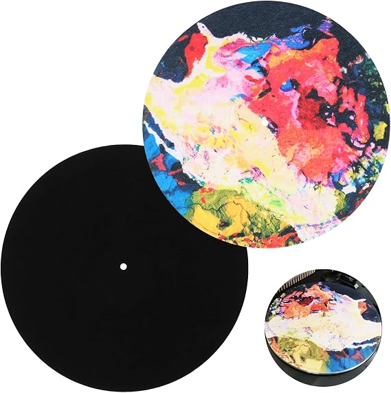 2 Pack Turntable Mat, 12 Inch Anti Static Turntable Slipmat, Wool Felt Platter Mat for Vinyl Records, Vibration Noise Reduction & Anti-Slip for DJ Mixing & Home Listening (Black and Colorful)