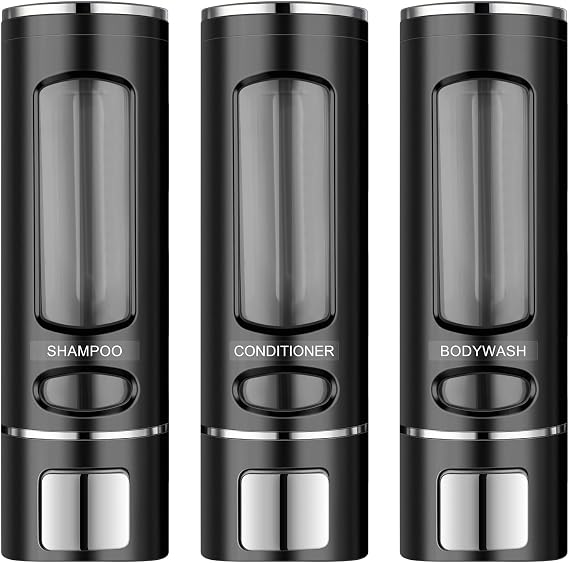 EHORIA Shampoo and Conditioner Dispenser,Shampoo Dispenser for Shower,Soap Pump for Shower(14.1 oz Triple) (Black)