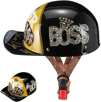 Baseball Motorcycle Helmet DOT Approved Helmets for Adults Motorcycle Retro Half Helmet Skull Cap - Light Street Helmets for Men Women Vintage Low Profile Cool Scooter Helmet (Size: 53-64CM)