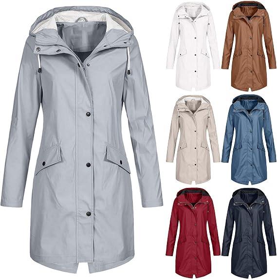 BOXIACEY Rain Coats for Women Packable Waterproof Rain Jacket Lightweight Hooded Raincoat Outdoor Raincoat Windbreaker