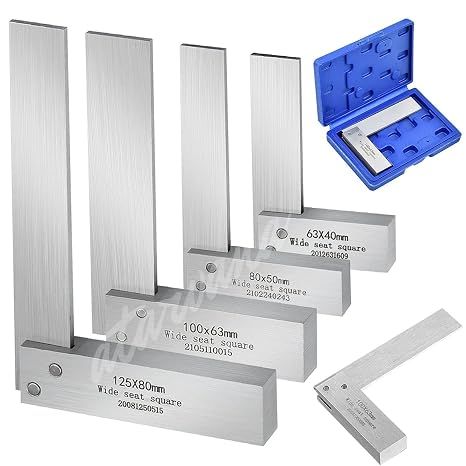 Machinist Square Set 2, 3, 4, 5 Inch, Atarvana Mechanical Steel High Precision Squares, Harden Carbon Steel, 90 Degree Wide Base, L-Type Right Angle Ruler Tool for Woodworking