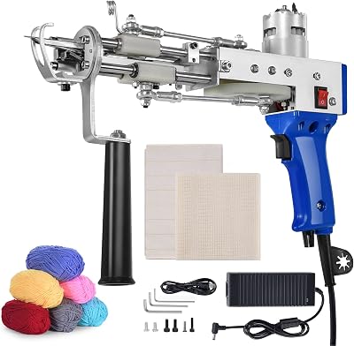 Vehipa Tufting Gun Kit, 2 in 1 Loop Pile Cut Pile Rug Tufting Kit, Rug Gun Machine Starter Kit with 6 Acrylic Yarn Skeins and Tufting Cloth, Non Slip Rug Pad