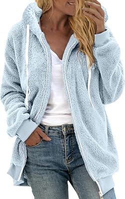 Faux Fur Coat Women Zip up Long Hoodies Long Sleeve Hooded Jacket Drawstring Hoodies Warm Winter Coats Fashion Outfits