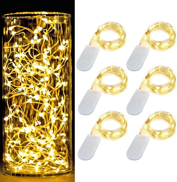 6 Pack 7Ft Starry Fairy String Lights No Remote Waterproof 20LED Warm White