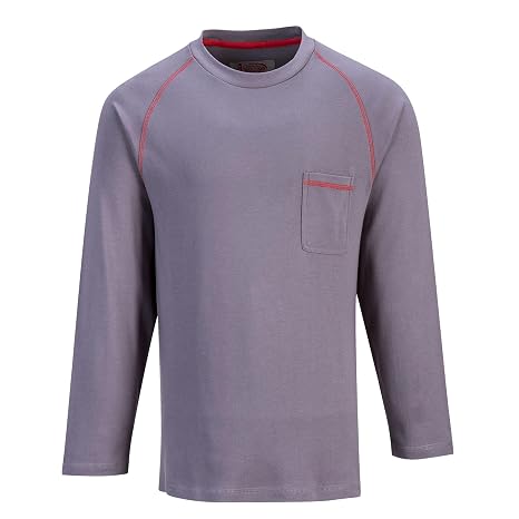Portwest FR01 Mens Flame Resistant Bizflame Long Sleeved Crew Neck T Shirt ASTM, Gray, L