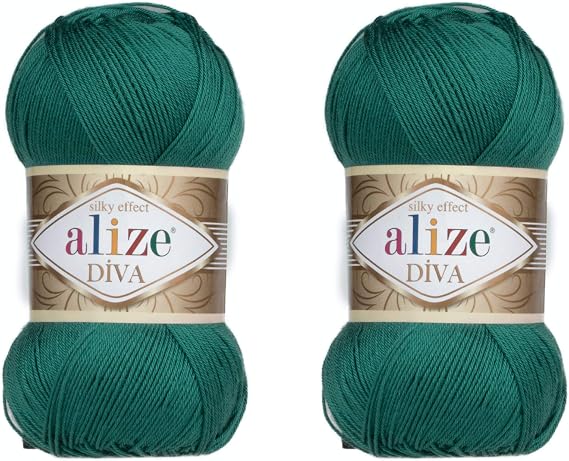 Alize Diva Yarn Hand Knitting Yarn 100% Microfiber Acrylic Yarn Alize Diva Silk Effect Thread Crochet Art Lace Craft Lot of 2 skeins 200gr 767 yds (453-North Sea)