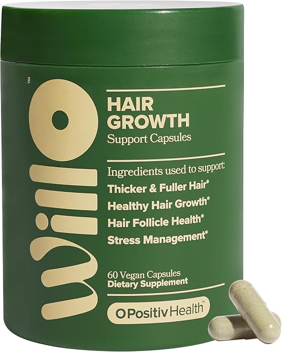 O Positiv Willo Hair Growth Support for Women - Supports Thicker Fuller Hair - Hair Vitamins for Hair Loss & Thinning Hair - Clinically-Studied Lustriva, Saw Palmetto, Holy Basil - 30 Servings
