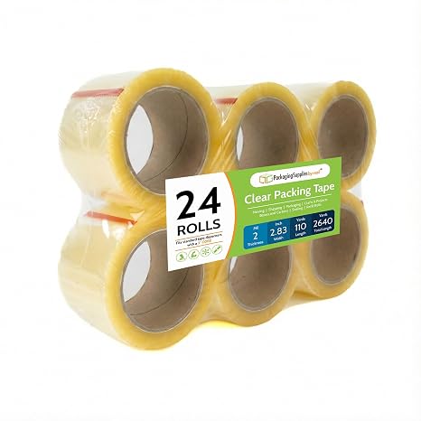 PSBM Clear Packing Tape 2 Mil 2.83 Inch x 110 Yards Per Rolls 24 Rolls | Heavy Duty Carton Sealing Tape For Packaging, Shipping, Moving & Sealing