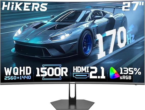Hikers 27 Inch Curved Monitor 170Hz 144Hz, 2K 1440P Computer Gaming Monitor