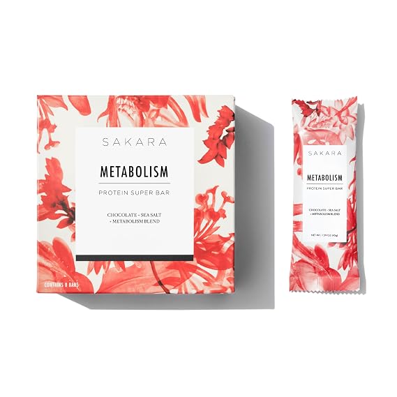 SAKARA Metabolism Protein Bars - Vegan, 12g Protein, 9g Fiber, Chocolate | 12g Plant Protein, 9g Fiber, Vegan Protein Bars, Gluten Free Snack Bars, Low Sugar Protein Bar, Pre and Post Workout Snack