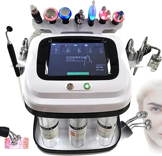 Hydrogen Oxygen Beauty Machine, 10 in 1 Water Oxygen Hydra-Facial Machine, Water Aqua Peeling, Lifting and Tightening, Deep Cleansing, Facial Dermabrasion Equipment, for Home, Spa, Beauty Salon