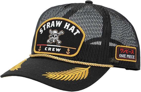 Bioworld One Piece Live Action Straw Hat Crew Gray Retro Full Mesh Hat-OSFA, Multicolor, One Size