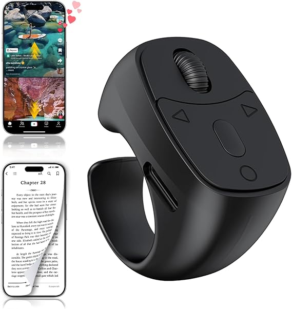 TikTok Scrolling Ring Remote Control, Page Turner for iPad iPhone & Android | Bluetooth Camera Remote Control Wireless Shutter for Photo and Video, Up to 30ft Range
