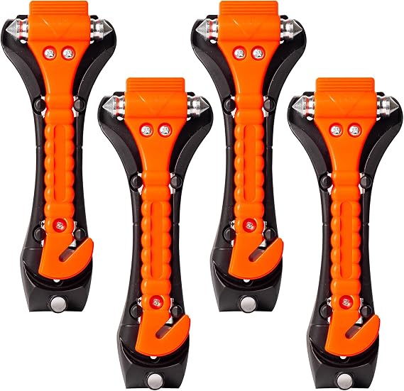 4 Pack Car Emergency Escape Tool Kit - Double-Ended Window Breaker & Seat Belt Cutter with High-Visibility Reflective Handle, Automotive Safety Hammer for Instant Glass Shattering & Emergency Egress