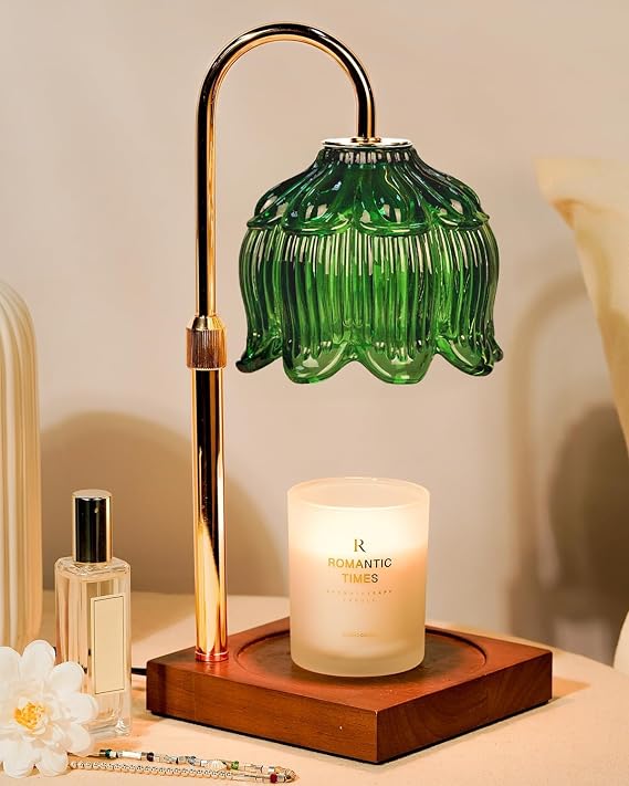 Green Candle Warmer Lamp with Timer & Dimmer, Candle Lamp Warmer Adjustable Height, Christmas Birthday Gifts for Women Mom, House Warming New Home Decor,Lotus Flower Wax Warmer for Jar Candles