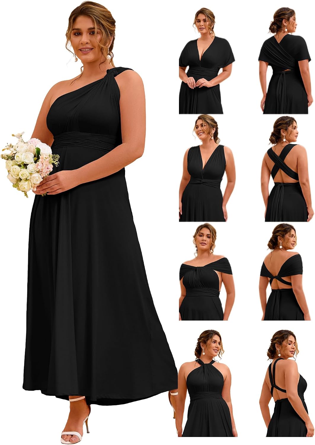 Ever-Pretty Plus Womens Summer Multi-Way Sexy Twist Wrap Convertible Plus Size Bridesmaid Wedding Guest Maxi Dresses