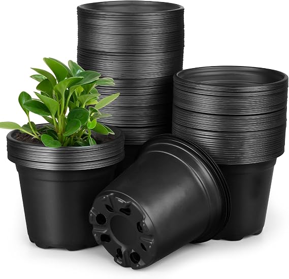 4 5 6 Inch Nursery Pots, 110 Packs Plastic Plant Pot with Drainage Hole, Seedling Starter Pots for Succulents (4 Inch)